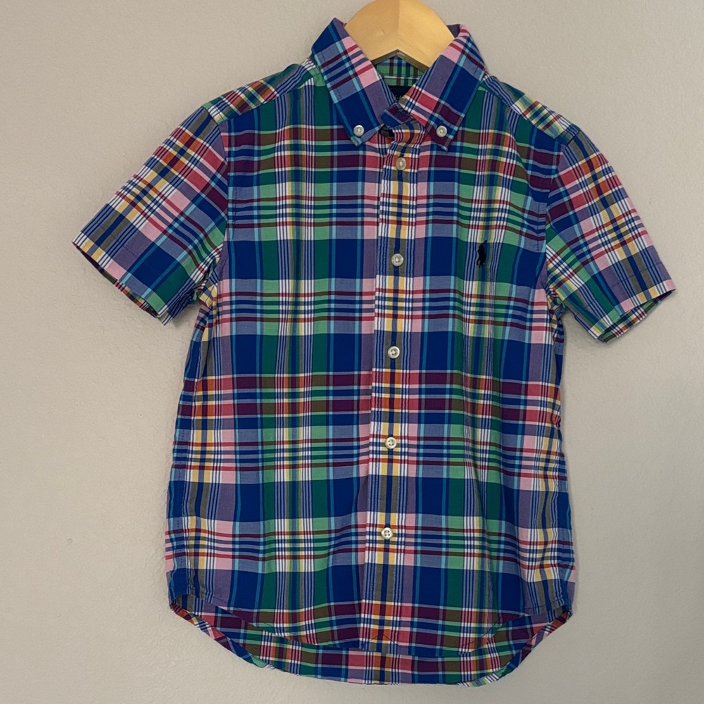 Ralph Lauren Kids Boys Plaid Button Down Short Sleeve Shirt Size 5